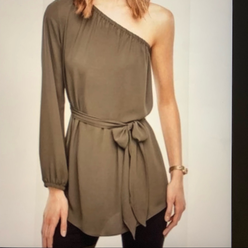 Ann Taylor Olive Green One Shoulder Blouse